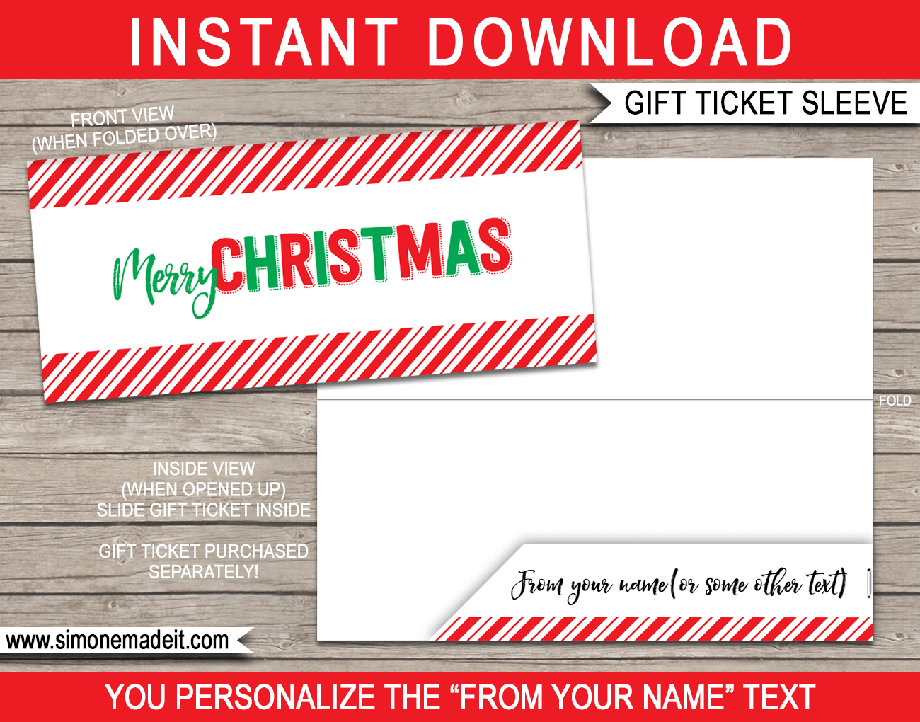 christmas gift ticket sleeve printable envelope for gift