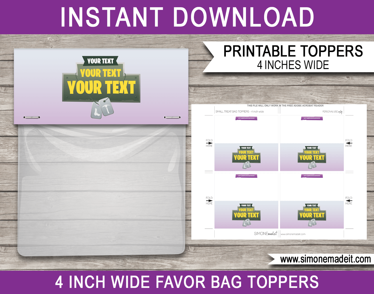 fortnite party favor bag toppers template purple - free v bucks template