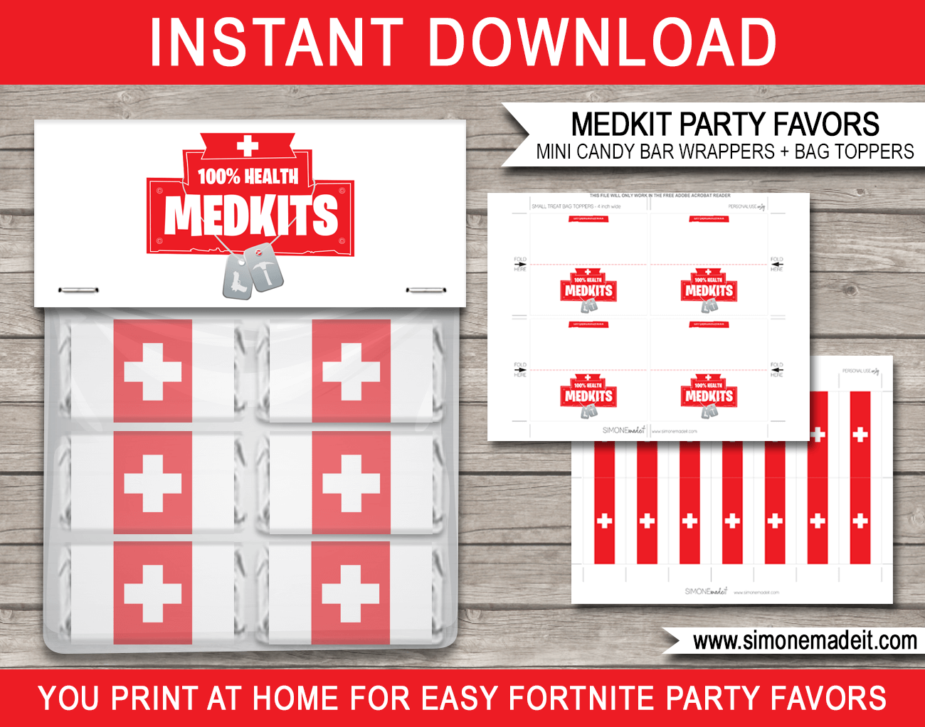 Fortnite Medkit Printable Party Favors Medkit Mini Candy Bar - fortnite medkit party favors bag toppers mini candy bar wrappers