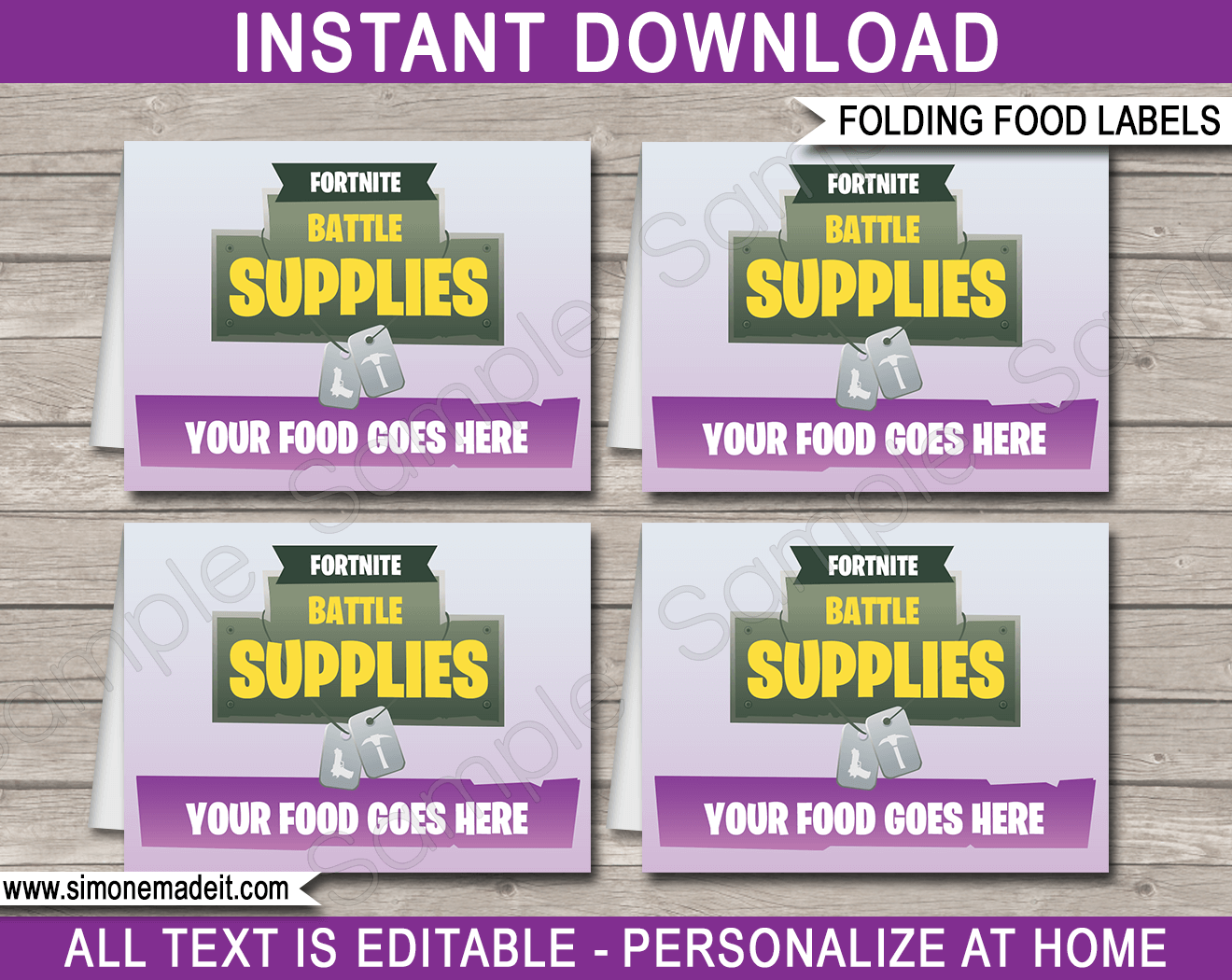 fortnite party food labels template purple - printable fortnite birthday party invitations