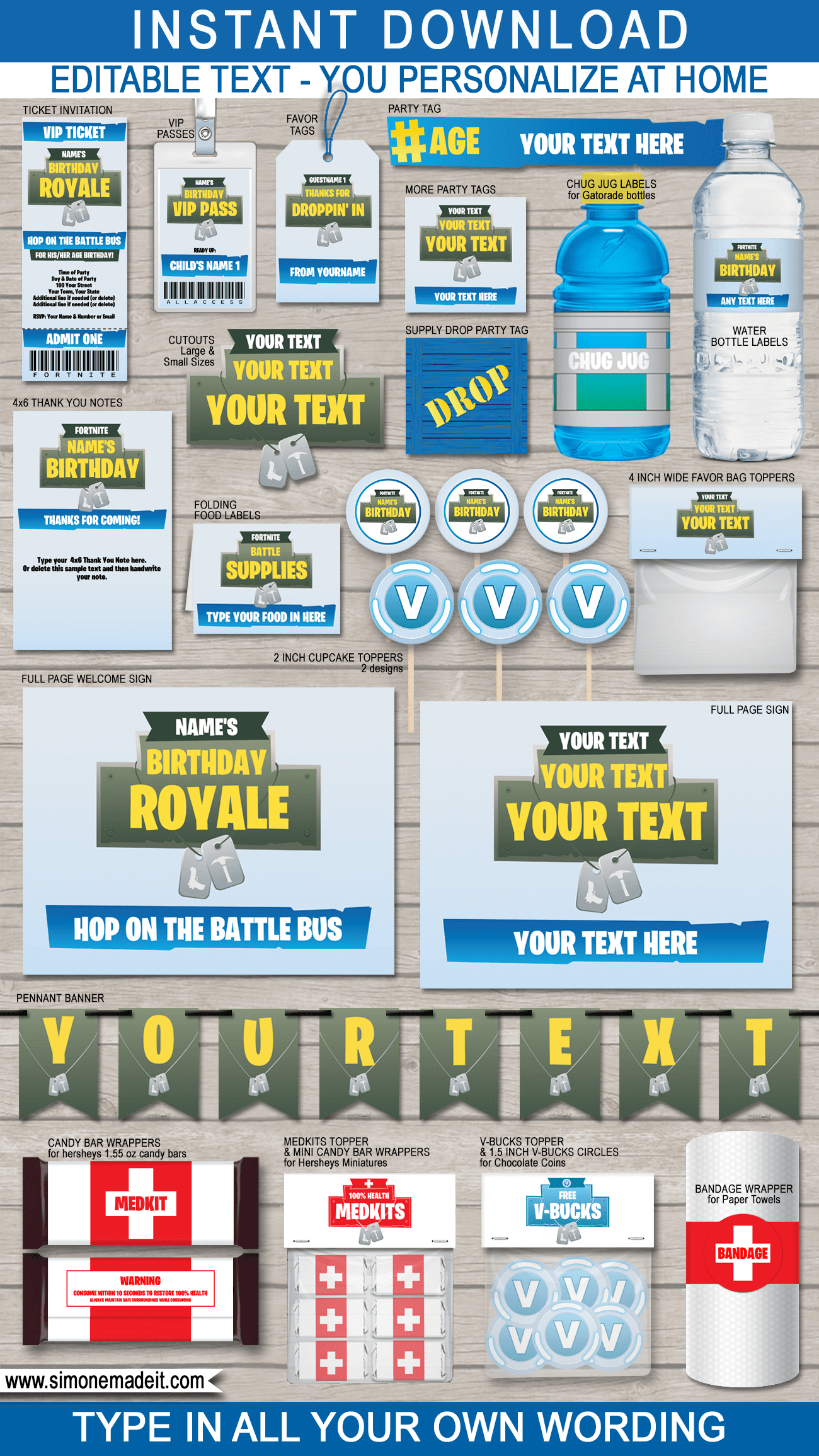fortnite party printables decorations invitations fortnite birthday party decorations editable printable - free editable fortnite invitations