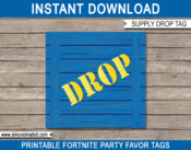 Printable Fortnite Supply Drop Party Tags Template| Thank You Favor Tags