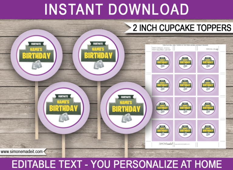 Purple Fortnite Party Cupcake Toppers Template | Printable Template