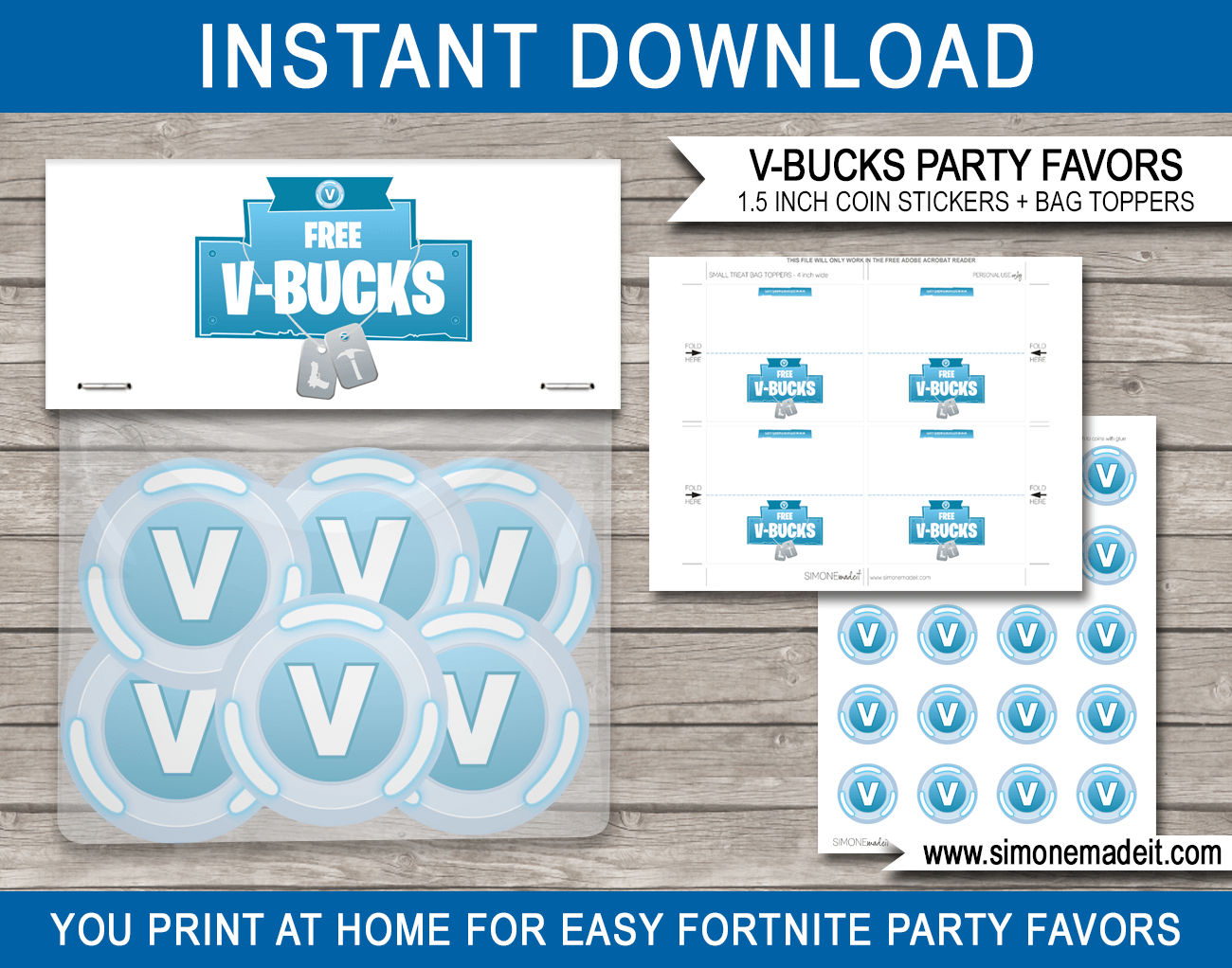 fortnite v bucks party favors bag toppers chocolate coin stickers - free v bucks gift card codes