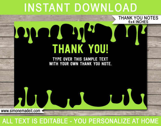 Printable Slime Party Thank You Note Cards | Slime Birthday Party Theme