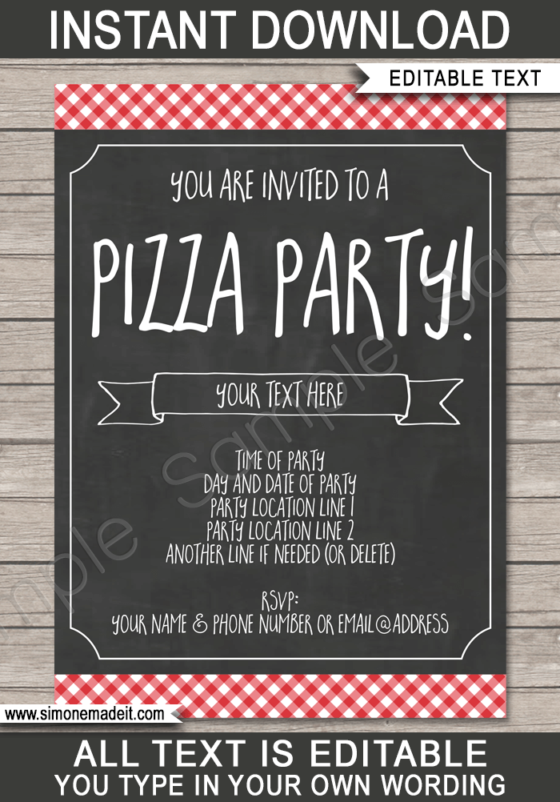 Pizza Party Invitation Template | Pizza Party Invite | Printable Template