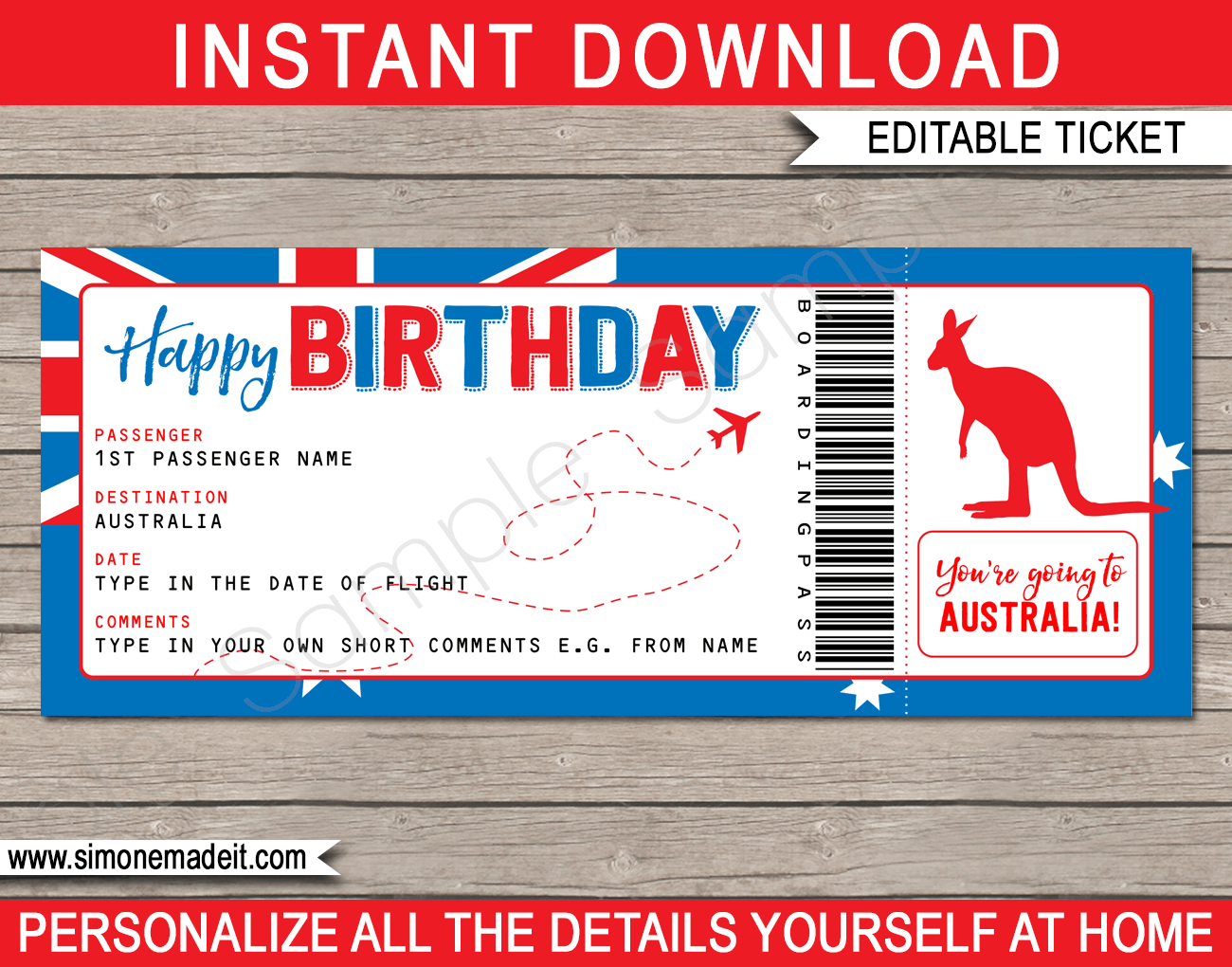 surprise trip to australia boarding pass birthday gift