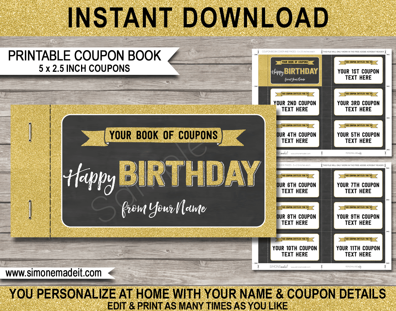 Birthday Coupon Book Template DIY Printable Personalized Coupons