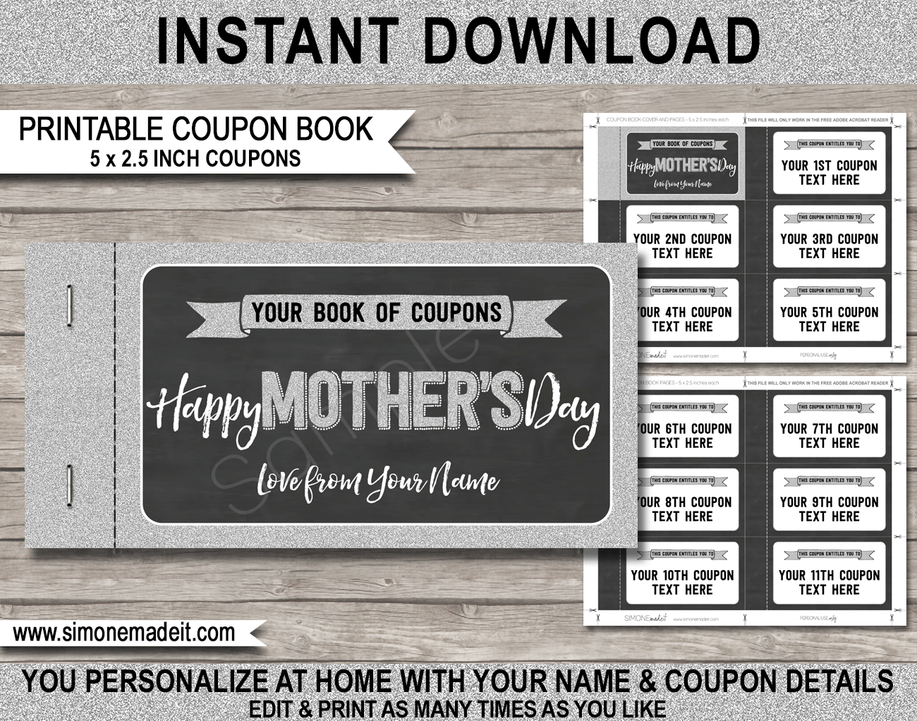Printable Mothers Day Coupon Book template | Homemade Coupons for Mom