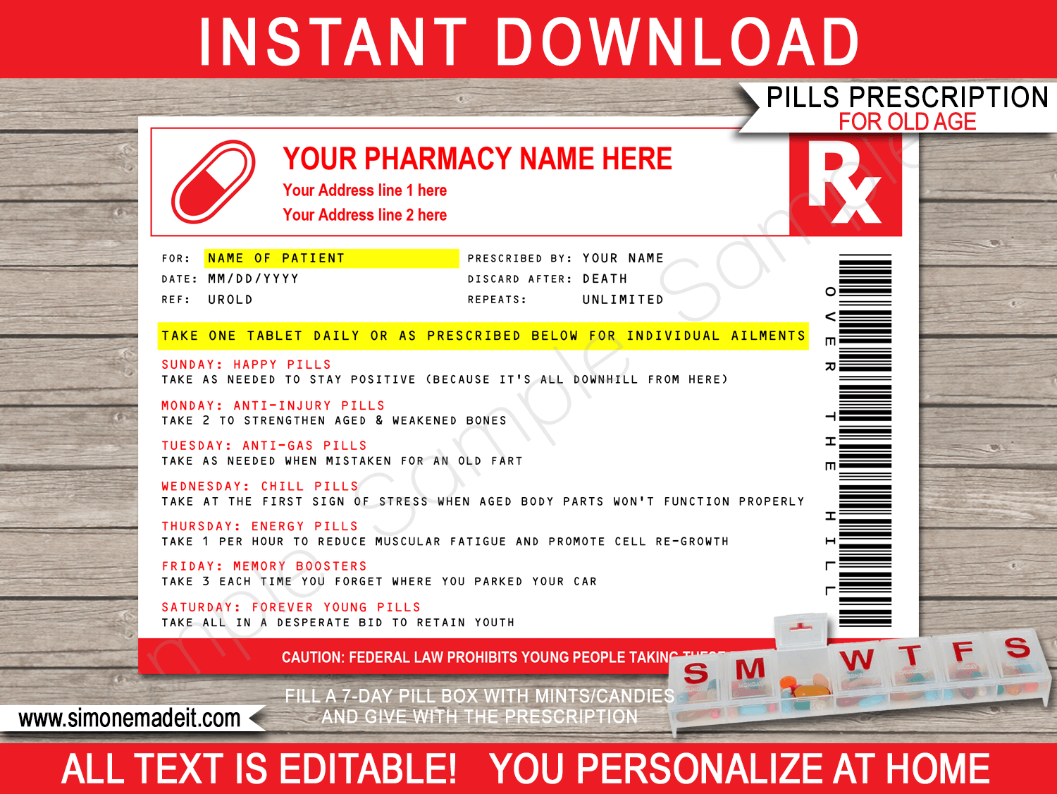 Printable Funny Prescription Labels / Chill Pill Label Printable