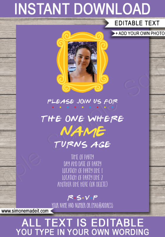 Friends Themed Birthday Invitations Template | TV Show | The One Where