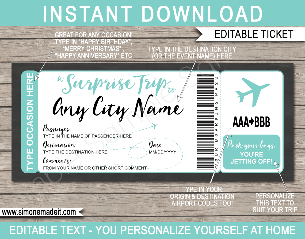 Printable Surprise Trip Boarding Pass Template Surprise Trip Reveal