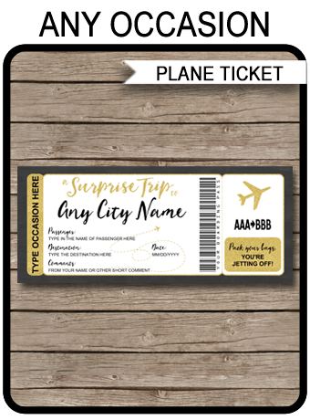 Surprise Trip Boarding Pass Plane Ticket Template | for any Occasion