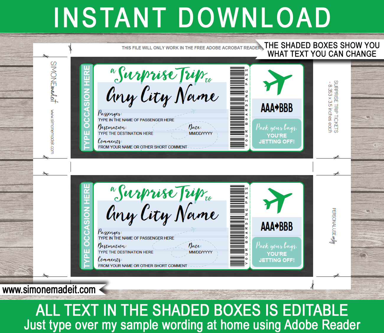 Printable Surprise Trip Boarding Pass template Surprise Trip Reveal