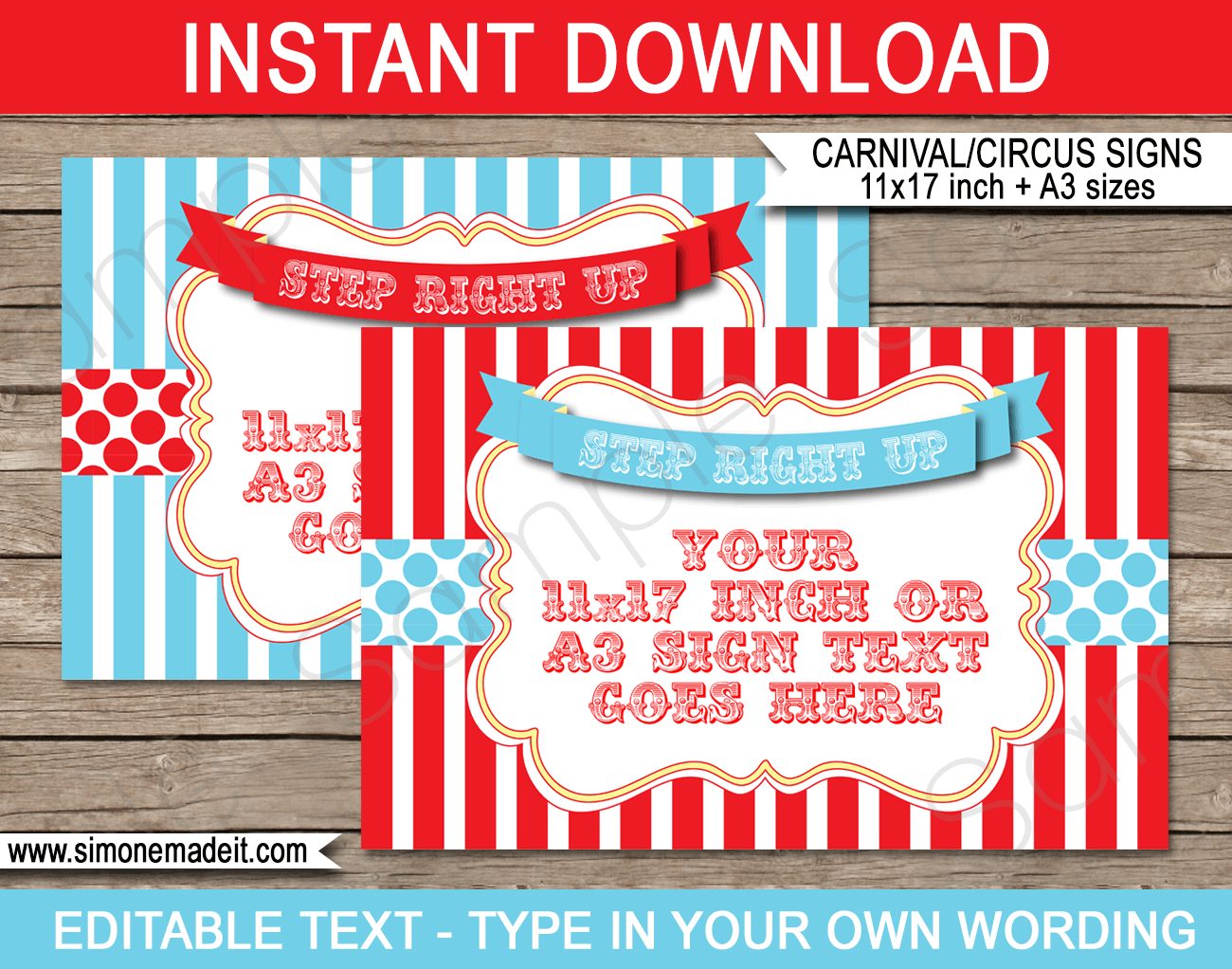 Circus Party Printables, Invitations & Decorations Template Bundle