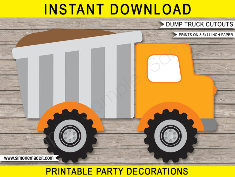 Construction Truck Cutouts Template | Printable Birthday Party Decorations