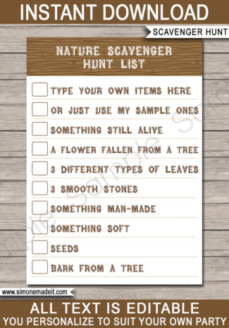 Printable Nature Scavenger Hunt List Template | Fishing Party Game