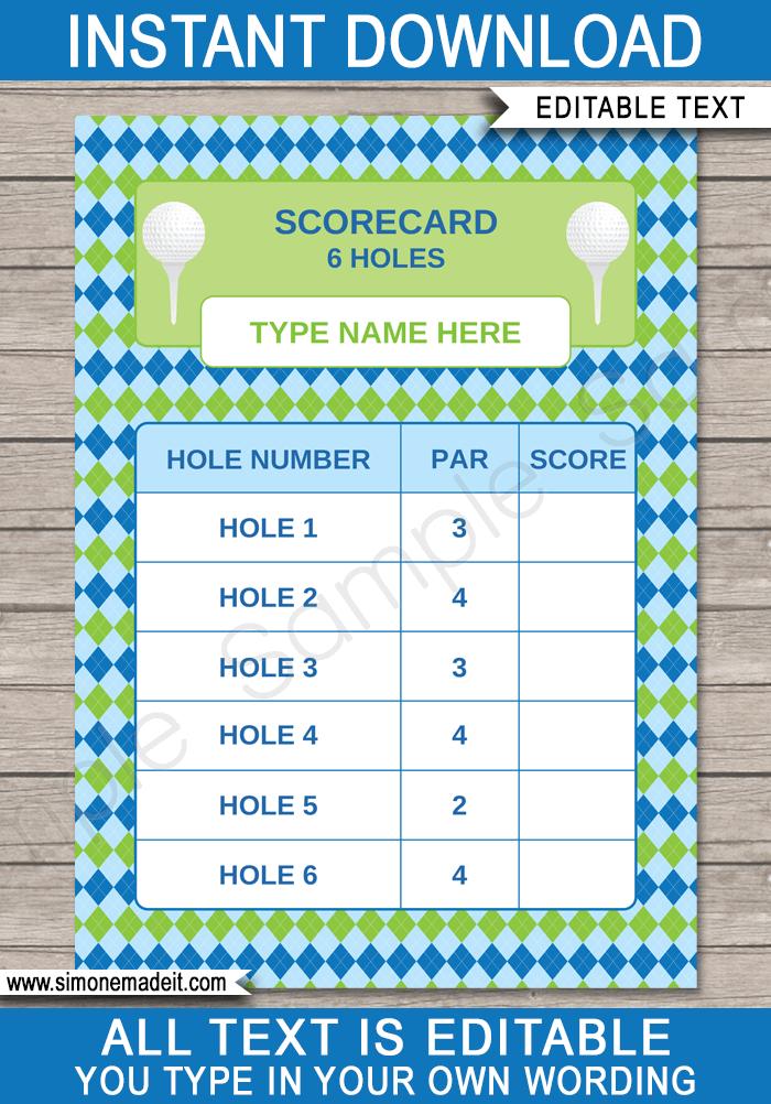 Printable Golf Scorecard Templates Mini Golf Theme Birthday Party