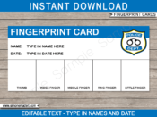 Police Party Fingerprinting Card Template | Printable Police Party Games