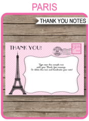 Printable Paris Birthday Party Thank You Cards Template - Favor Tags - Editable Text PDF - Instant Download via simonemadeit.com