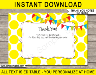 Printable Polkadot Thank You Cards Template | Birthday Favor Tags