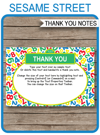 Sesame Street Birthday Party Thank You Cards Template | Printable PDF