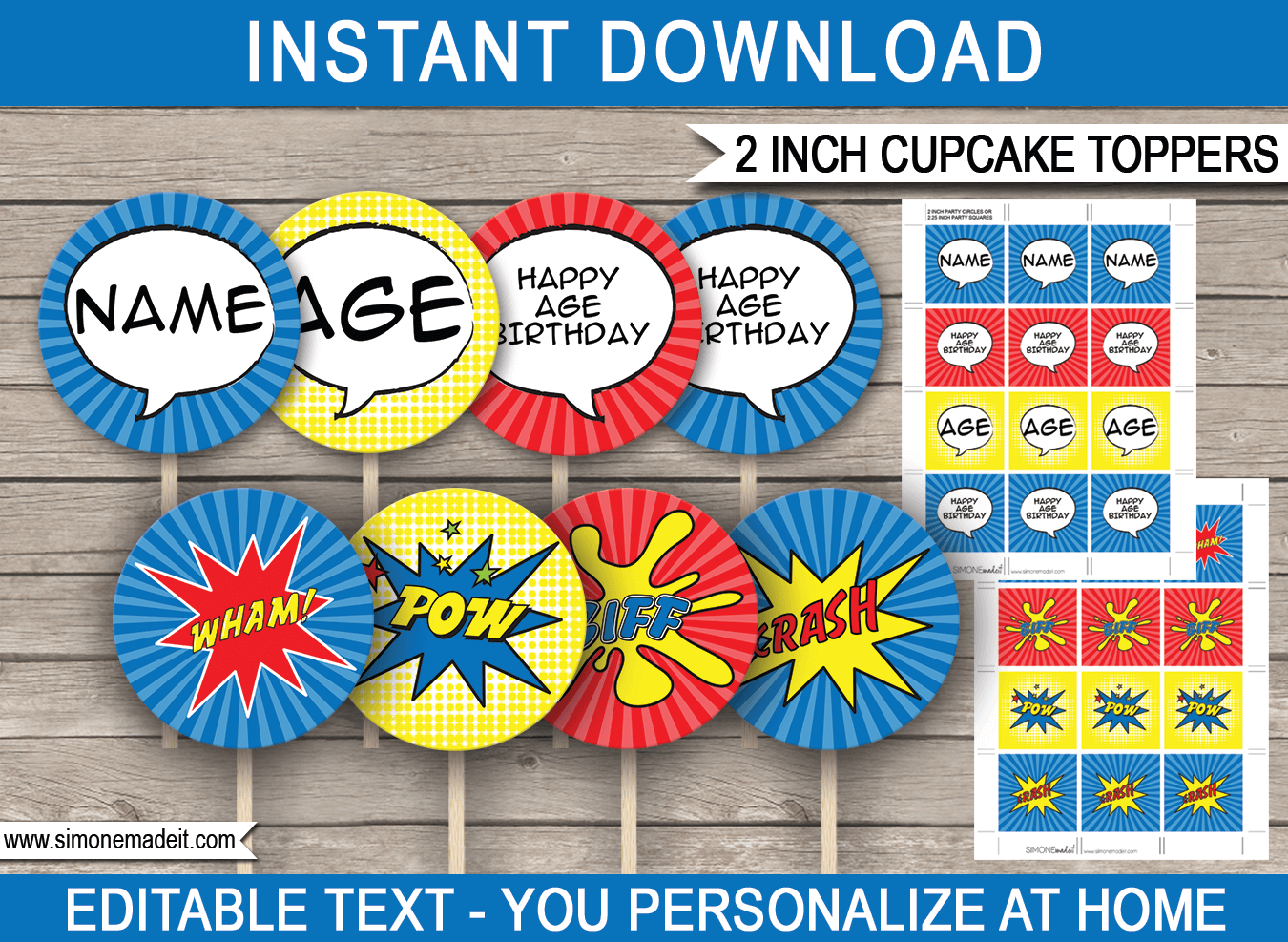 Free Avengers Super Hero Birthday Party Cupcake Topper Printables