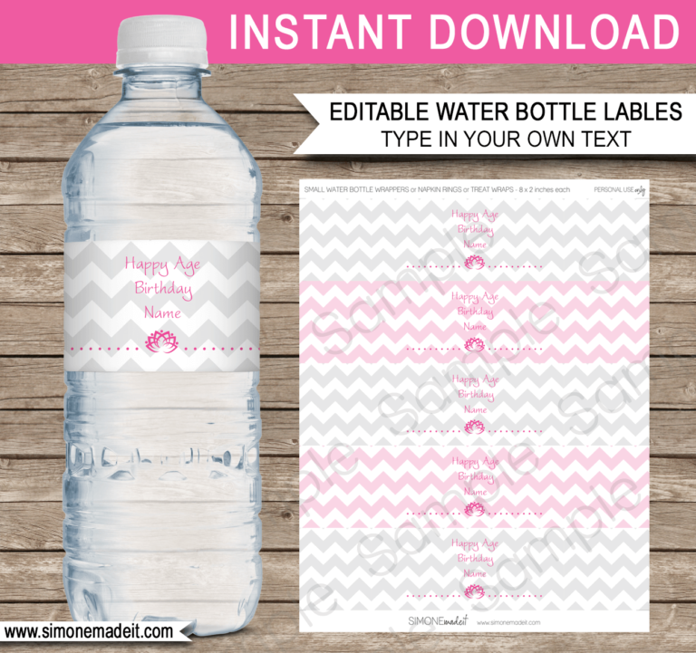 Yoga Party Water Bottle Labels Template | Printable Party Decorations