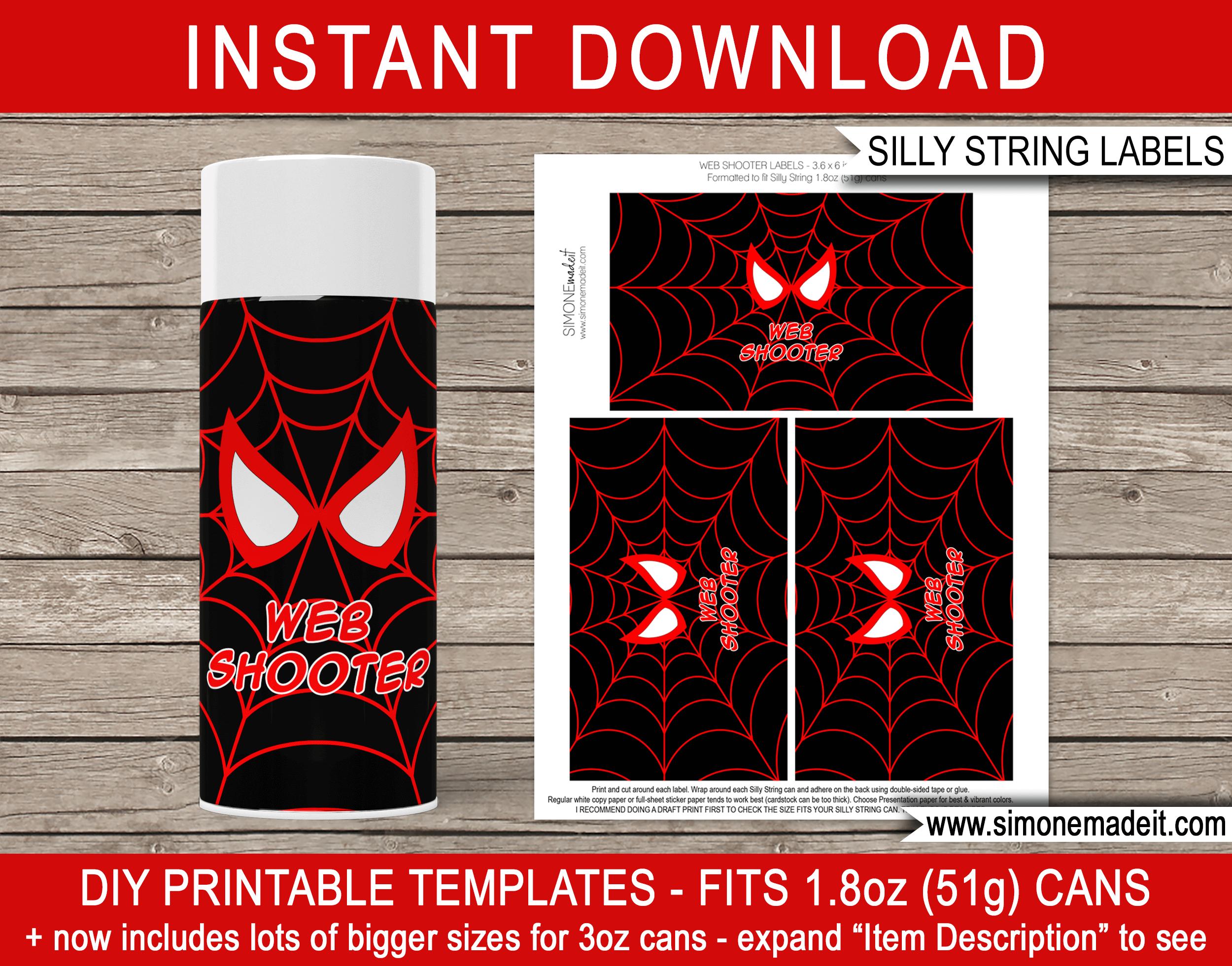 Miles Morales Silly String Labels Template Superhero Web Shooter